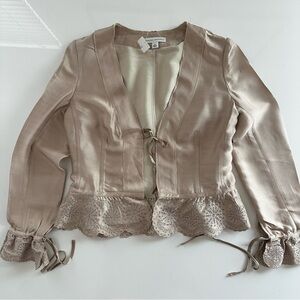 NWT Banana Republic Silk Jacket with scalloped eyelet lace  and tie closure